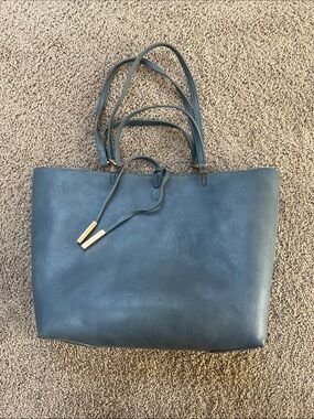 Classic Large Blue Tote Bag with Gold Accents